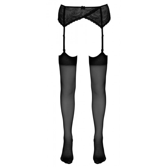 Meias de liga com formato do pé em preto transparente.