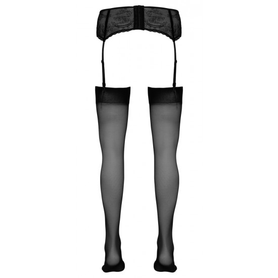 Meias de liga com formato do pé em preto transparente.