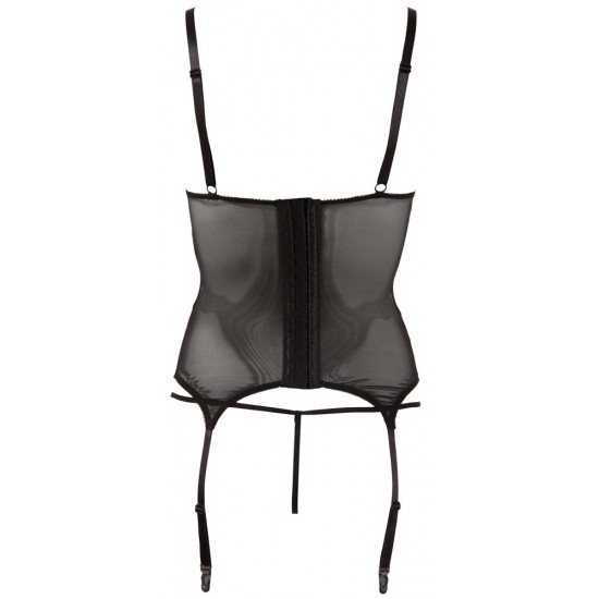 Ladylike com um toque de escravidão!Um suspensório de cami lisonjeiro de figura feito de powernet transparente. Existem muitas listras horizontais e verticais na frente que são feitas de look molhado. Há também um fecho