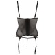 Ladylike com um toque de escravidão!Um suspensório de cami lisonjeiro de figura feito de powernet transparente. Existem muitas listras horizontais e verticais na frente que são feitas de look molhado. Há também um fecho