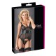 Ladylike com um toque de escravidão!Um suspensório de cami lisonjeiro de figura feito de powernet transparente. Existem muitas listras horizontais e verticais na frente que são feitas de look molhado. Há também um fecho