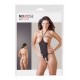 Subtle come-on styling!Sexy one-piece with halterneck to tie. Open cups and open crotch adorned with rhinestones. On the back only strings. Black. 85% polyamide, 15% elastane.