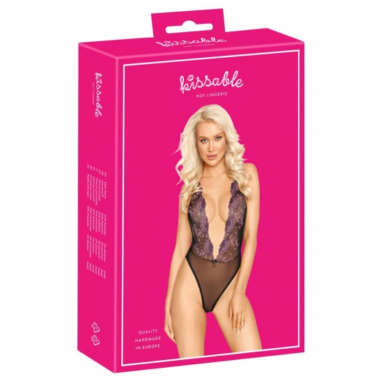 Corpo em estilo exclusivoPowernet delicado com bordados florais elaboradosAlças cruzadas ajustáveis ​​nas costasMacio e elástico para um ajuste confortável Estilo exclusivo com lindos bordados florais!O body decotado da