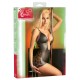 Provocative & sexy!This black mini dress, emphasising beautiful female curves...The flowal lace inserts on the sides and the rhinestone adornment between the breasts bring a romantic touch into play. Slightly transparent