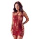 Seamless net dress with numerous elastic straps, holes at the sides and a lace pattern. Red. Includes a red lace string. 90% polyamide, 10% elastane.
