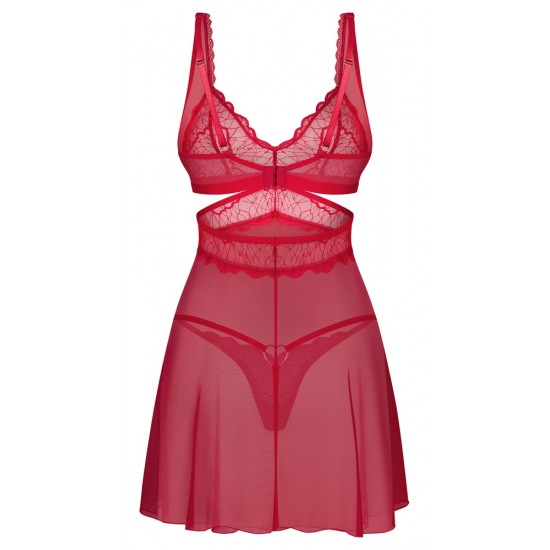 Conjunto babydoll evasê e fio dentalSensual vermelho transparenteLook rendado delicadoDetalhes decorativos douradosAlças ajustáveisMacio e elástico para um ajuste muito confortável Material vermelho sensual para fantasia