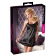 Short chemise made of glossy satin fabric. With a plunging back and with spaghetti straps to close in the back (individually adjustable for a perfect fitting). 100% polyester.