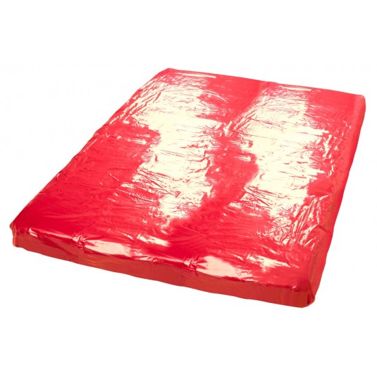 Red, smooth and shiny vinyl bed sheet to realize your fetish dreams. Do not machine-wash, but clean with damp cloth. Size: 200 cm x 230 cm. 100% polyvinylchloride.