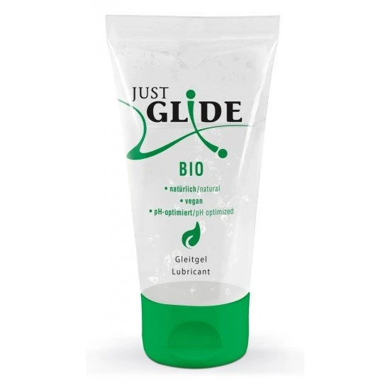 Lubrificante organico Just Glide Bio 50 ml Natureza pura! Lubrificante orgânico natural à base de água em um tubo ecologicamente correto e “PE Verde” feito de cana-de-açúcar de recurso renovável que liga o CO2 durante o crescimento de forma ambientalmente correta