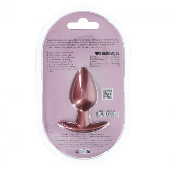 O Plug Anal Médio Ouch! de 3,1'' / 7,9 cm, com sua linda cor metálica, é único. Seja sozinho ou com seu parceiro, explore novos prazeres com estes lindos plugs de silicone macio Ouch!